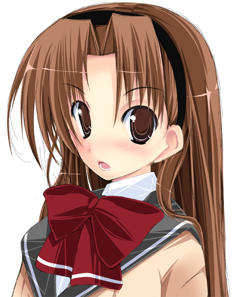 kuon itsuki, amatsuka hikaru, baby princess, bad id, bad pixiv id, 10s, 1girl, breasts, brown eyes, brown hair, cleavage, female focus, hairband, headband, school uniform, serafuku, solo
