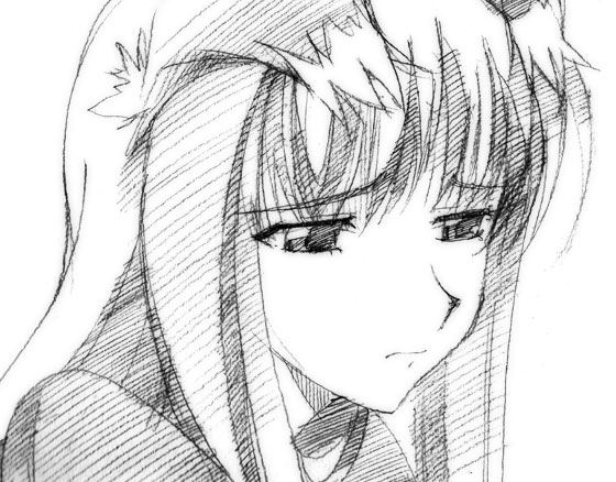 gofu, holo, spice and wolf, traditional media, 00s, animal ears, greyscale, monochrome, sketch, solo, wolf ears
