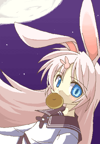 lowres, tagme, animal ears, moon, oekaki, rabbit ears, solo, white hair