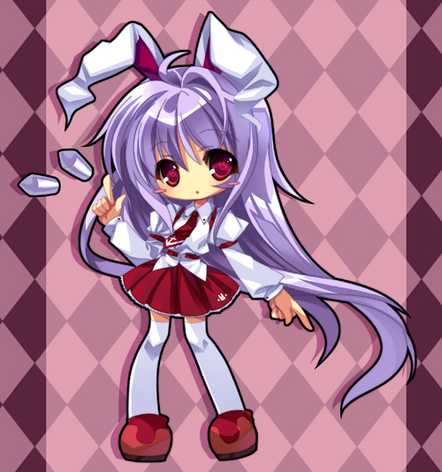 capura lin, reisen udongein inaba, touhou, 1girl, animal ears, chibi, female focus, rabbit ears, solo, standing, thighhighs
