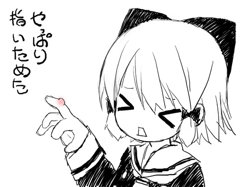 kiira, original, lowres, > <, 1girl, closed eyes, female focus, greyscale, monochrome, solo