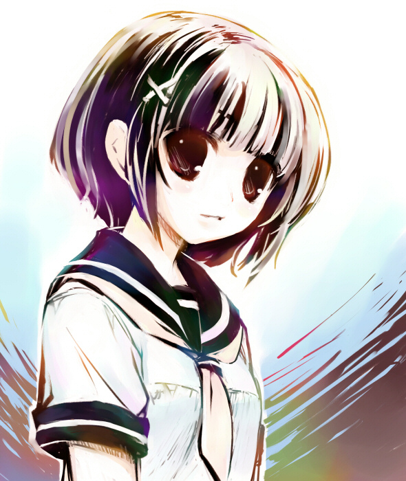 ein (artist), ein (long cake), original, 1girl, female focus, school uniform, serafuku, short hair, solo