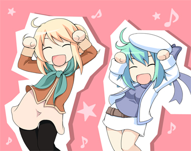 komone ushio, esia mariveninne (komone ushio), rifa tellu anelethea (komone ushio), original, lowres, tagme, caramelldansen, pantyhose