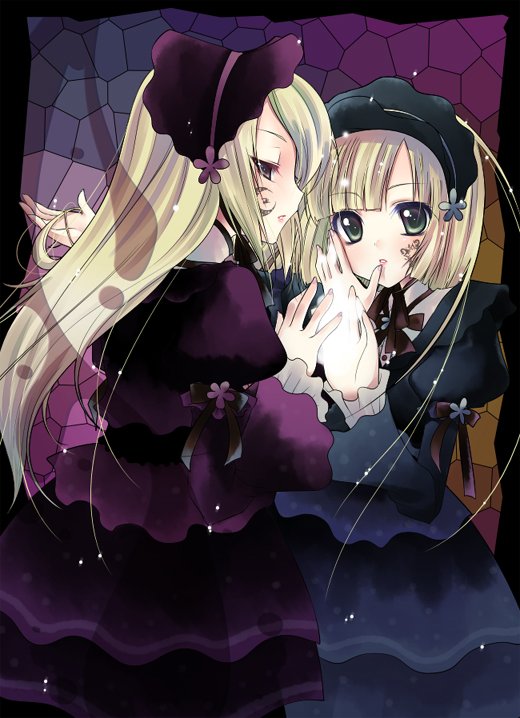yukian, hortense (sound horizon), violette (sound horizon), roman (sound horizon), sound horizon, bad id, bad pixiv id, 2girls, blonde hair, goth fashion, gothic lolita, lolita fashion, long hair, multiple girls