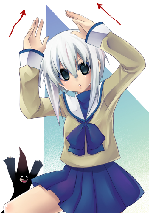 yukian, noah (sound horizon), rukia (sound horison), chronicle 2nd, sound horizon, bad id, bad pixiv id, 1boy, 1girl, caramelldansen, school uniform, serafuku, white hair