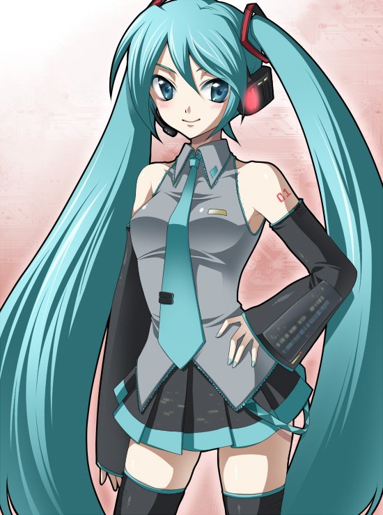 jyuru, hatsune miku, vocaloid, 1girl, aqua hair, female focus, long hair, solo, thighhighs, twintails, very long hair