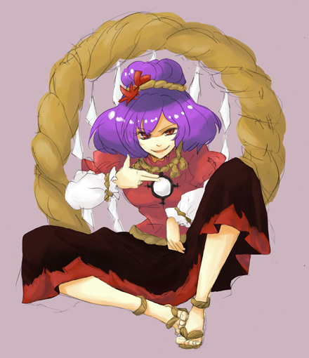 shikai (iesiki 56), yasaka kanako, touhou, 1girl, female focus, full body, rope, shikai, shimenawa, solo