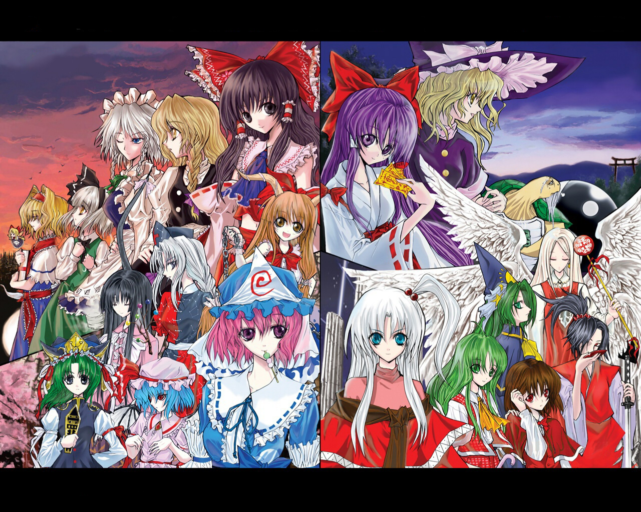 alice margatroid, genjii (touhou), hakurei reimu, hakurei reimu (pc-98), houraisan kaguya, ibuki suika, izayoi sakuya, kazami yuuka, kazami yuuka (pc-98), kirisame marisa, kirisame marisa (pc-98), konngara (touhou), konpaku youmu, meira (touhou), mima (touhou), okazaki yumemi, remilia scarlet, saigyouji yuyuko, sariel (touhou), shanghai doll, shiki eiki, shinki (touhou), yagokoro eirin, kingdom hearts, touhou, branch, everyone, jeweled branch of hourai, parody, rod of remorse