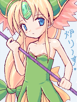 takayaki, riesz, seiken densetsu, seiken densetsu 3, lowres, 1girl, blonde hair, female focus, flat chest, long hair, low-tied long hair, oekaki, solo
