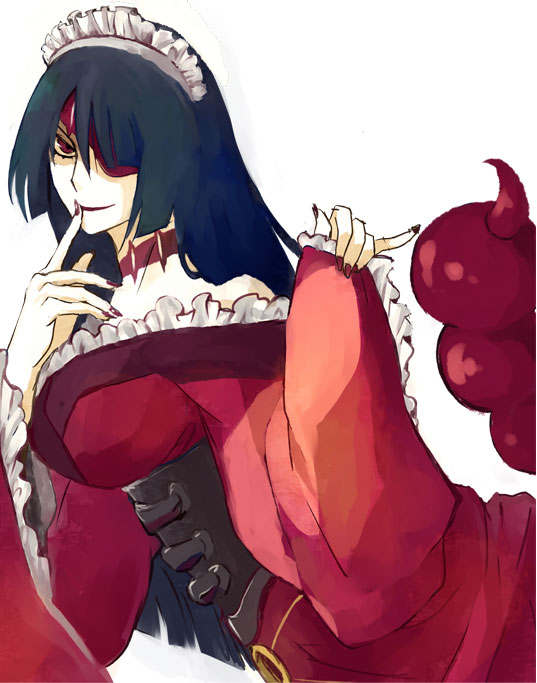 hissatsu denden, adiane, tengen toppa gurren lagann, bad id, bad pixiv id, 00s, 1girl, blue hair, corset, dress, eyepatch, female focus, long hair, scorpion tail, solo, tail, tattoo