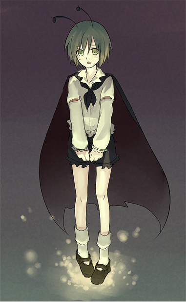 wriggle nightbug, touhou, 1girl, antennae, bug, cape, female focus, fireflies, firefly, solo