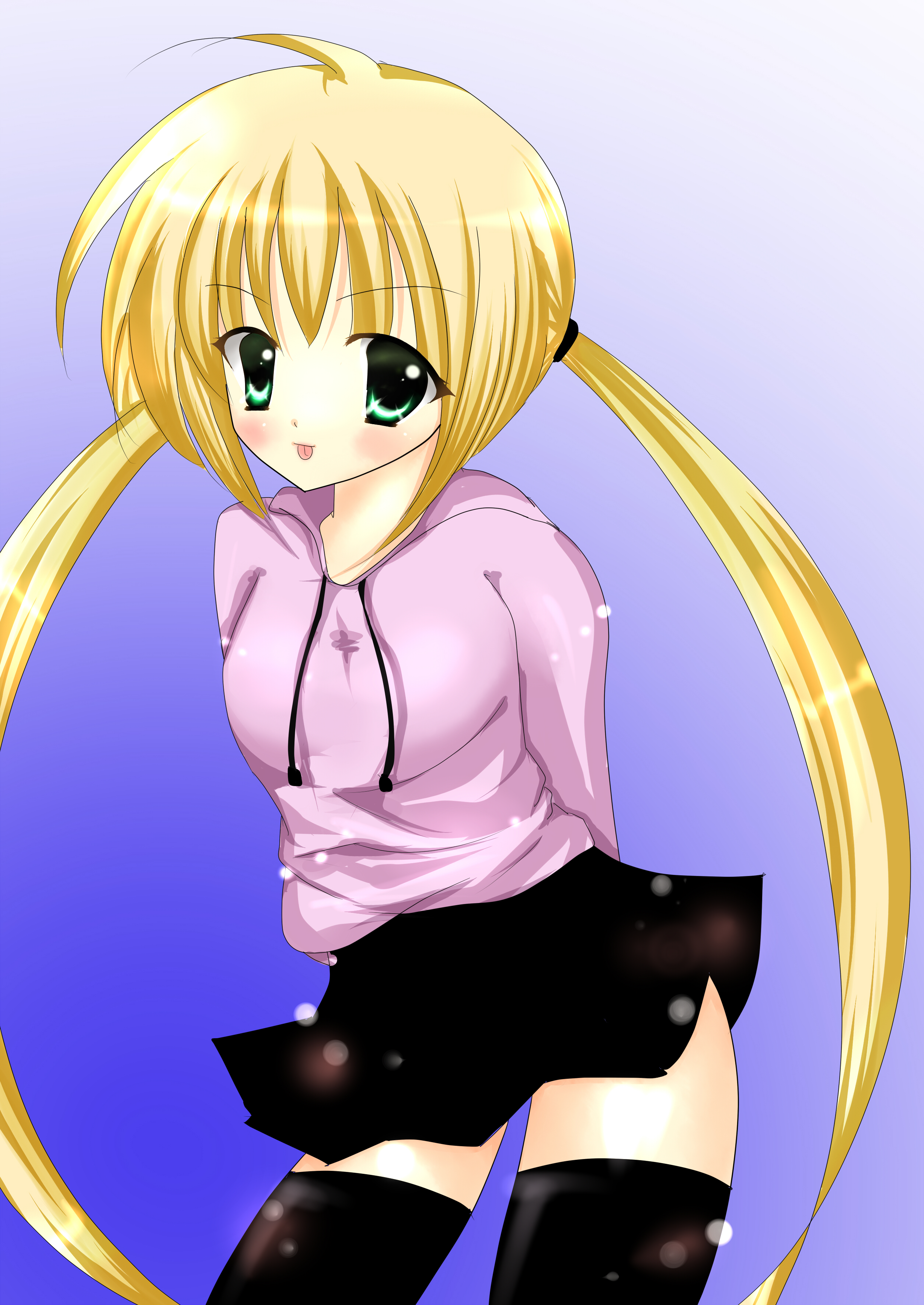 rika-tan (rikatantan), sanzen'in nagi, hayate no gotoku!, absurdres, bad id, bad pixiv id, highres, tagme, 00s, 1girl, black skirt, blonde hair, female focus, green eyes, long hair, skirt, solo, thighhighs, twintails, zettai ryouiki