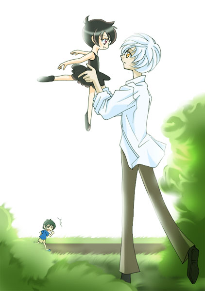 fakir (princess tutu), mytho (princess tutu), mythos, rue (princess tutu), princess tutu, 00s, 1girl, 2boys, aged down, ballerina, ballet slippers, child, multiple boys, tutu