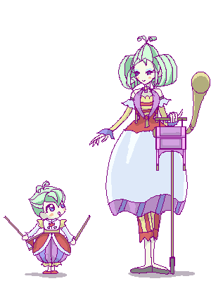 edel, edel (princess tutu), uzura, uzura (princess tutu), princess tutu, lowres, 00s, 2girls, drumsticks, dual persona, multiple girls, pixel art