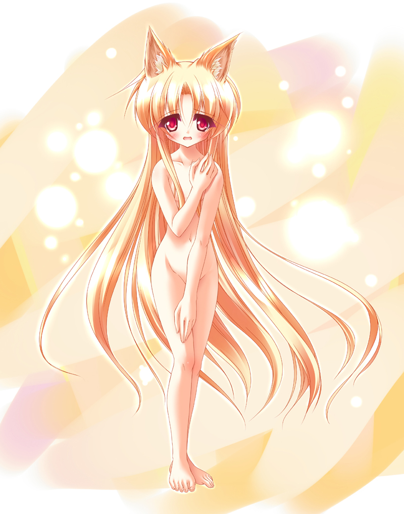 teruui, fate testarossa, lyrical nanoha, mahou shoujo lyrical nanoha, 00s, animal ears, long hair, nude, solo, very long hair