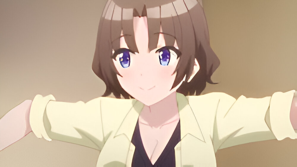 osananajimi ga zettai ni makenai lovecome, 1girl, happy, hetero, momosaka eri, ojos celestes, pelo corto, smile