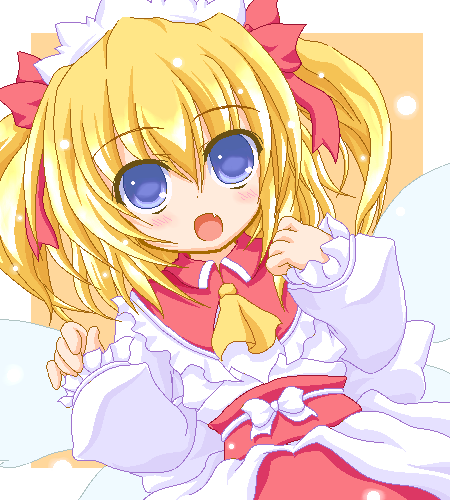sunny milk, eastern and little nature deity, touhou, lowres, 1girl, blonde hair, blue eyes, female focus, oekaki, short hair, solo