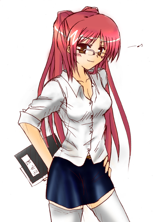 kousaka tamaki, to heart (series), to heart 2, non-web source, tagme, 00s, glasses, solo, thighhighs, zettai ryouiki