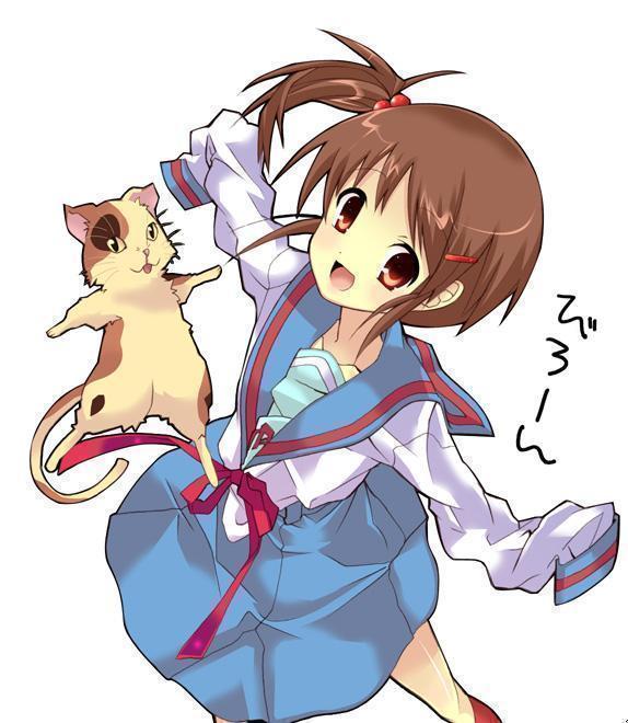 kyon no imouto, suzumiya haruhi no yuuutsu, tagme, 00s, cat, oversized clothes, school uniform, serafuku