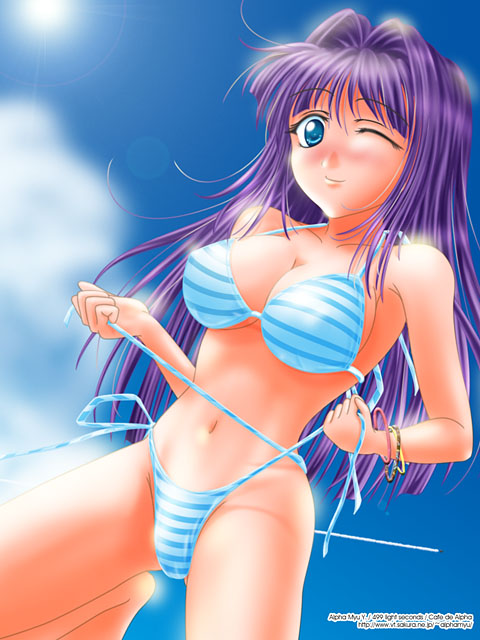 minase nayuki, kanon, bikini, side-tie bikini bottom, swimsuit