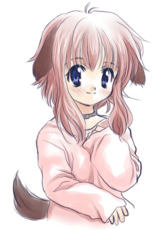 ginko (konekonoshippo), original, bad id, bad pixiv id, lowres, animal ears, blue eyes, dog ears, pink hair, solo, tail