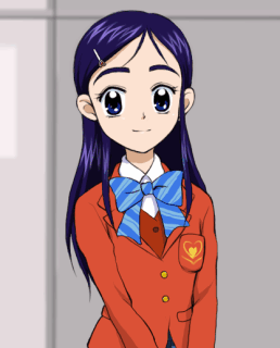 ginko (konekonoshippo), yukishiro honoka, futari wa precure, precure, lowres, 00s, 1girl, blue bow, blue eyes, bow, female focus, long hair, purple hair, ribbon, school uniform, serafuku, solo