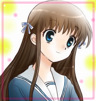 ginko (konekonoshippo), honda tooru, fruits basket, lowres, 1girl, blue eyes, brown hair, female focus, hair ribbon, long hair, ribbon, school uniform, serafuku, solo