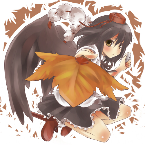 kiji (manekinuko-tei), shameimaru aya, touhou, lowres, 1girl, female focus, geta, hat, solo, tengu-geta