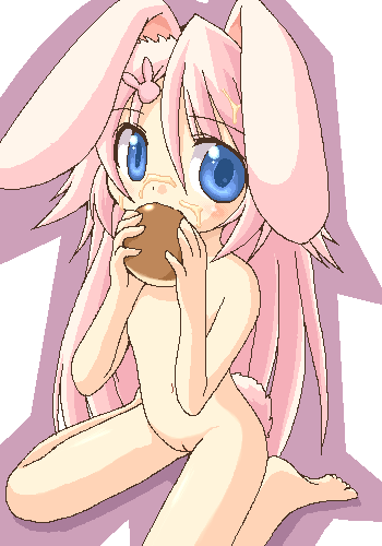 shirokuro (lapinnoir), copyright request, lowres, 1girl, animal ears, female focus, loli, nude, oekaki, pussy, rabbit ears, solo