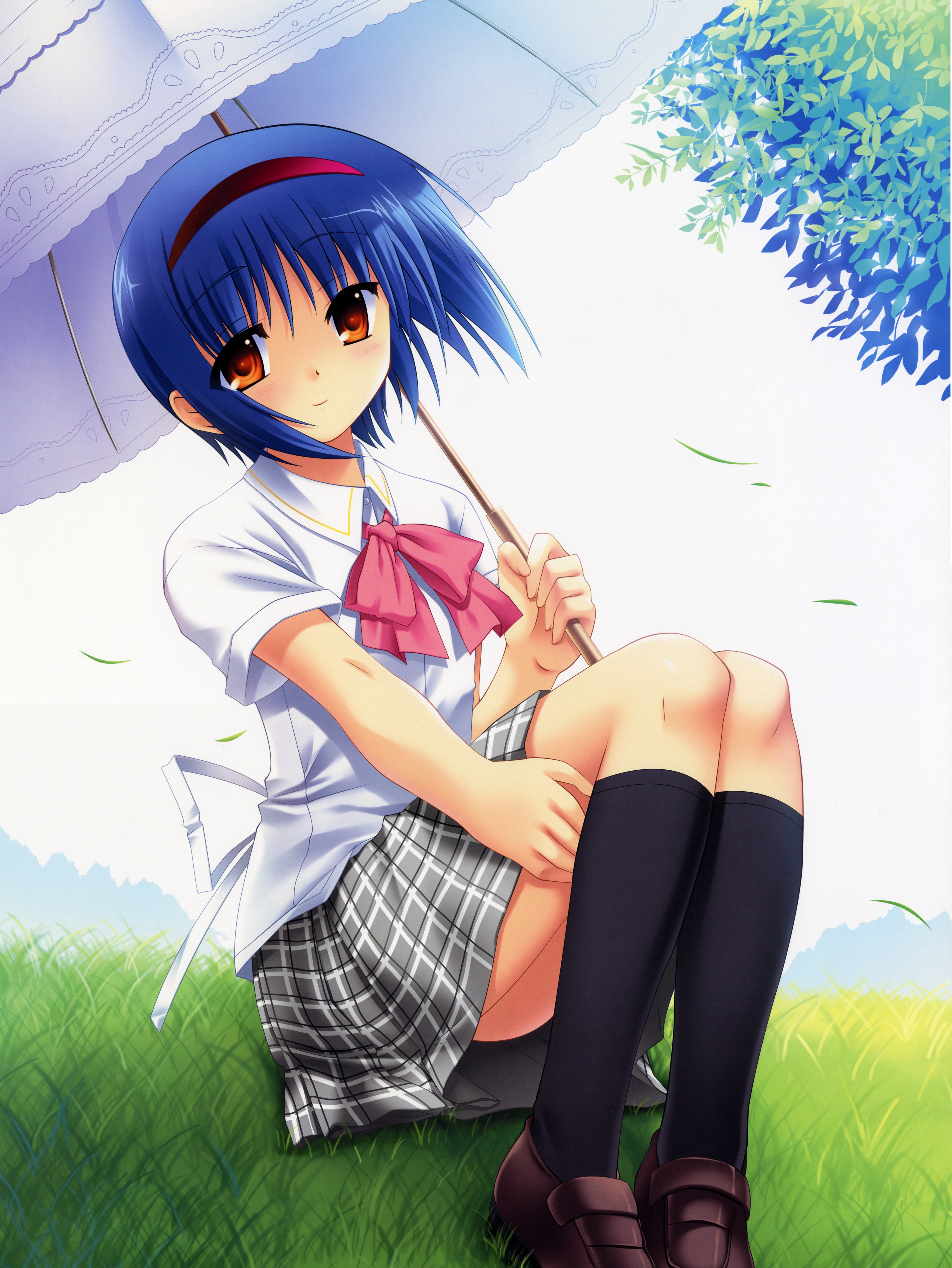 na-ga, nishizono mio, little busters!, absurdres, highres, huge filesize, 1girl, bow, female focus, pink bow, solo, umbrella