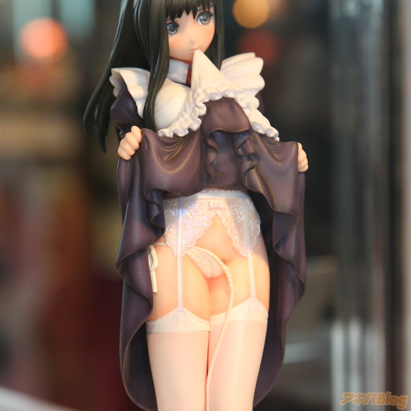 watase nozomi, genmukan, wonder festival, wonder festival 2008, photo (medium), 00s, 1girl, clothes in mouth, clothes lift, female focus, figure, garter belt, lingerie, maid, mouth hold, panties, side-tie panties, skirt, skirt in mouth, skirt lift, solo, thighhighs, underwear