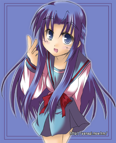 ryuuryuu, asakura ryoko, suzumiya haruhi no yuuutsu, lowres, 00s, 1girl, female focus, half updo, school uniform, serafuku, solo