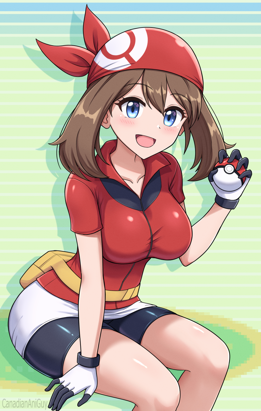 canadiananiguy, may (pokemon), pokemon, pokemon rse, 1girl, blue eyes, breasts, brown hair, large breasts, solo