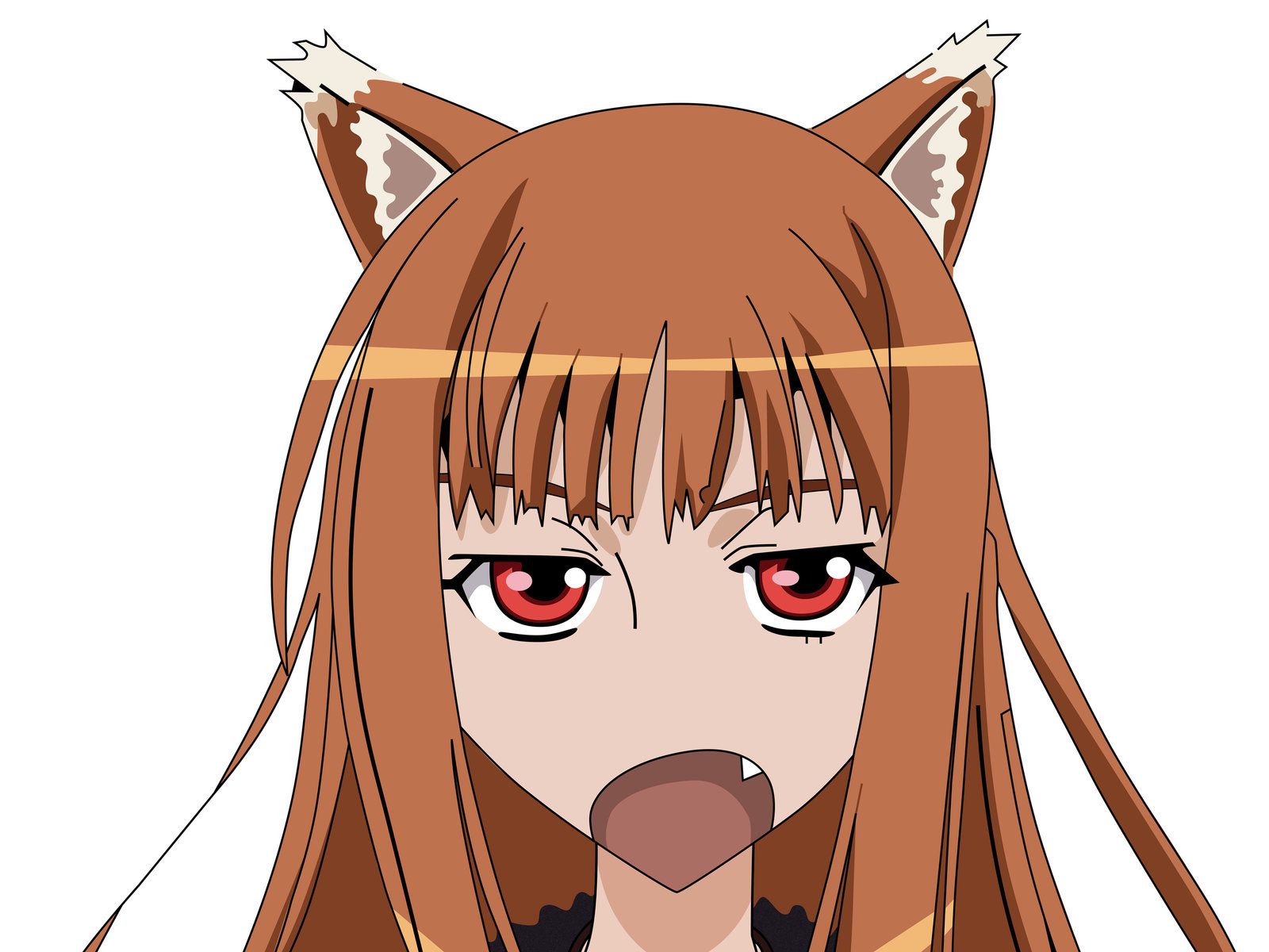 holo, spice and wolf, derivative work, highres, jpeg artifacts, tagme, vector trace, 00s, animal ear fluff, animal ears, portrait, simple background, solo, white background, wolf ears