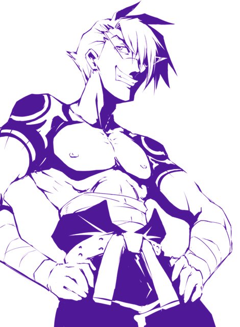 mutsuki ginji, kamina (ttgl), tengen toppa gurren lagann, 00s, 1boy, abs, bandages, bodypaint, glasses, grin, kamina shades, male focus, monochrome, purple theme, sarashi, smile, solo, sunglasses, tattoo, topless male, triangular eyewear