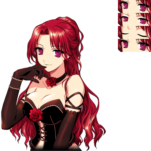 rua, mabinogi, game cg, 1girl, breasts, elbow gloves, female focus, gloves, large breasts, red hair, solo, transparent background