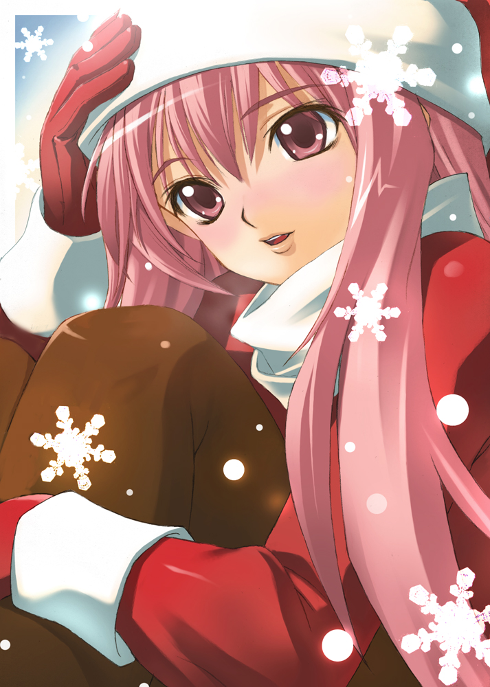 hirokiku, louise francoise le blanc de la valliere, zero no tsukaima, 00s, christmas, pink eyes, pink hair, santa costume, solo