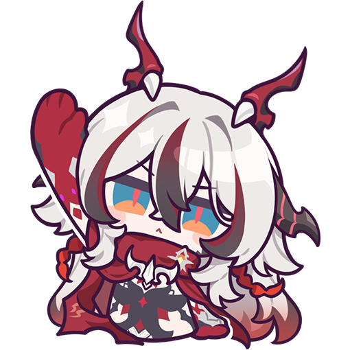 coralie 6626 planck (behold! fate-defying dragon), honkai (series), honkai impact 3rd, official art, 1girl, arm up, armor, black scales, chibi, closed mouth, dragon girl, hair between eyes, long hair, looking at viewer, multicolored hair, sidelocks