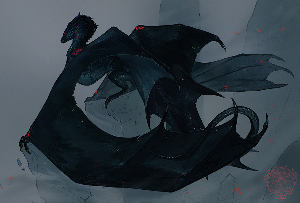 allagar, original, artist name, claws, dragon, full body, monster, monster focus, no humans, red eyes, solo, tail, watermark, wings, wyvern