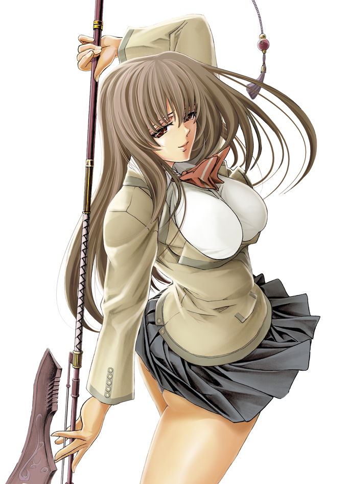 kawaraya a-ta, fujino shizuru, my-hime, 00s, axe, brown hair, clothes lift, panties, pantyshot, skirt, skirt lift, solo, underwear, weapon