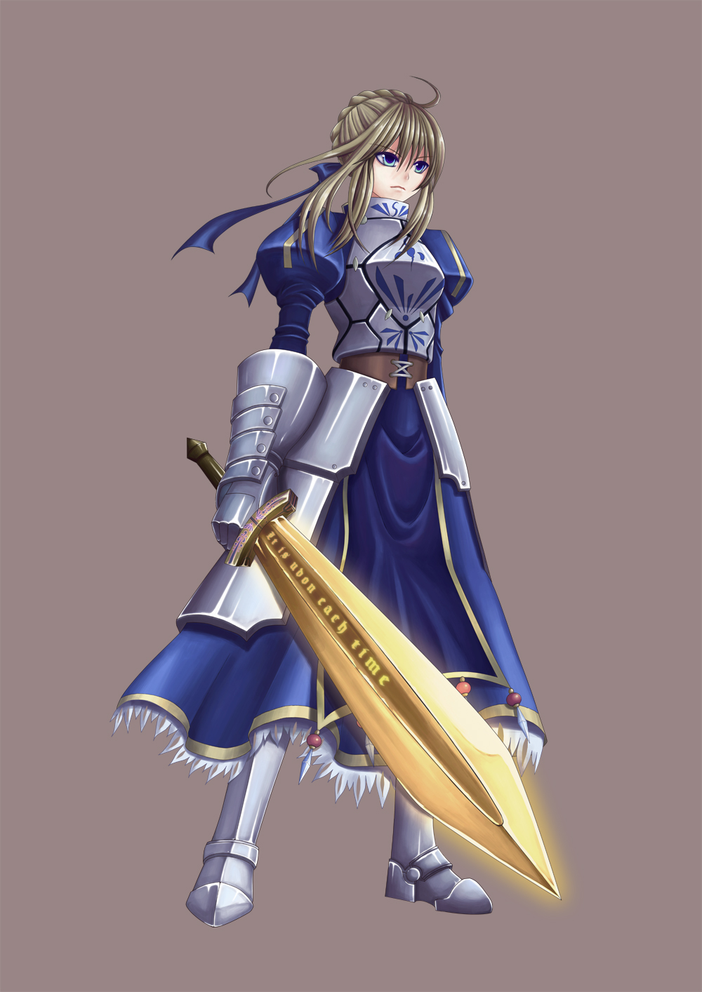 nonoko, yuuka nonoko, artoria pendragon (fate), saber (fate), fate/stay night, fate (series), bad id, bad pixiv id, highres, 00s, 1girl, armor, blonde hair, blue eyes, female focus, solo, sword, weapon