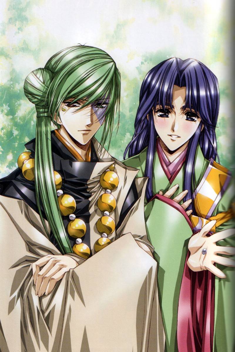 urushihara satoshi, abe no yasuaki, eisen (harukanaru), harukanaru toki no naka de, harukanaru toki no naka de 1, highres, 00s, 2boys, gradient background, heterochromia, male focus, multiple boys