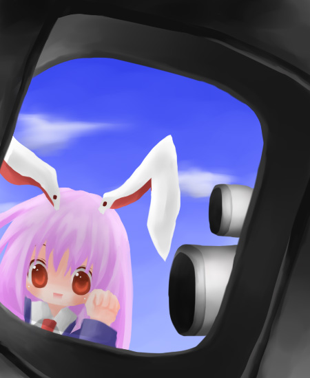 reisen udongein inaba, touhou, 1girl, aircraft, airplane, animal ears, female focus, rabbit ears, solo