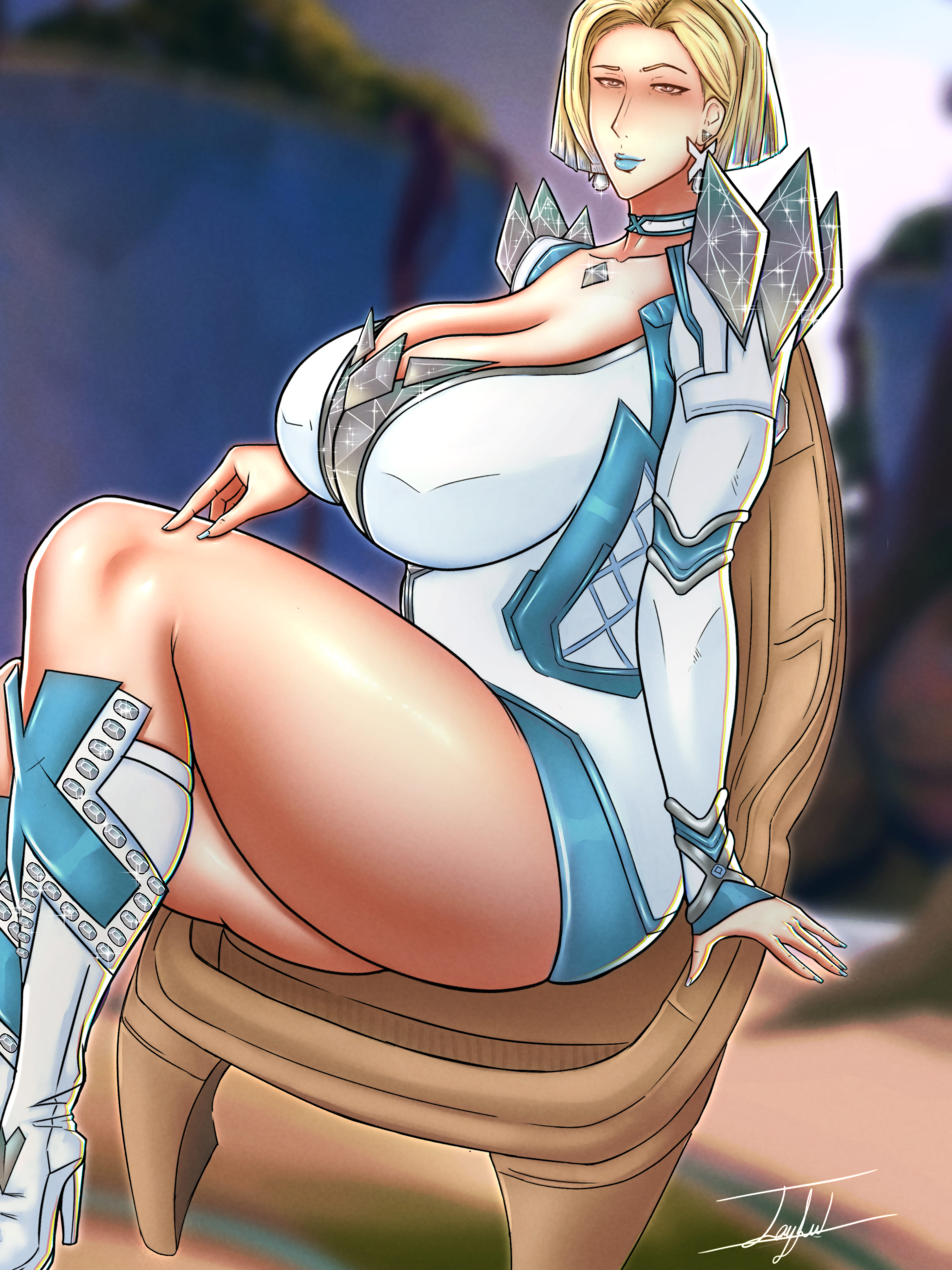 emma frost, marvel, marvel rivals, x-men, 1girl, blonde hair, breasts, huge breasts, smile