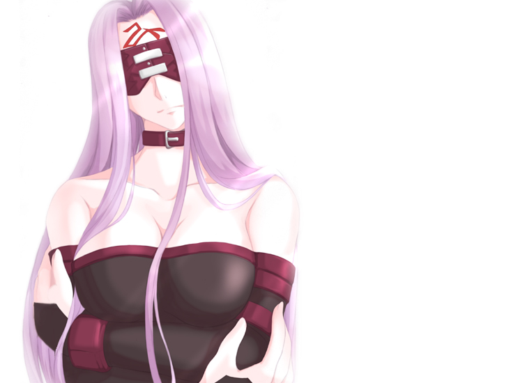 tsuka (blind side), medusa (fate), medusa (rider) (fate), fate/stay night, fate (series), 00s, 1girl, bare shoulders, blindfold, collar, female focus, solo