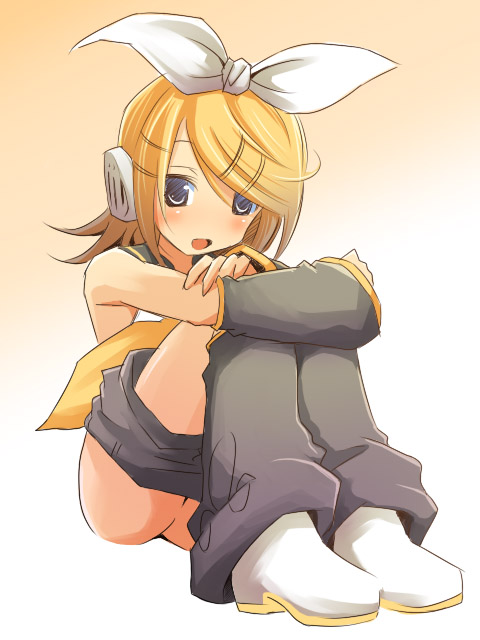 hermmy, kagamine rin, vocaloid, 1girl, clothes pull, female focus, no panties, pants, pants pull, shorts, shorts pull, solo