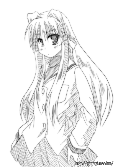 ryuuryuu, fujibayashi kyou, clannad, 00s, 1girl, female focus, greyscale, monochrome, solo
