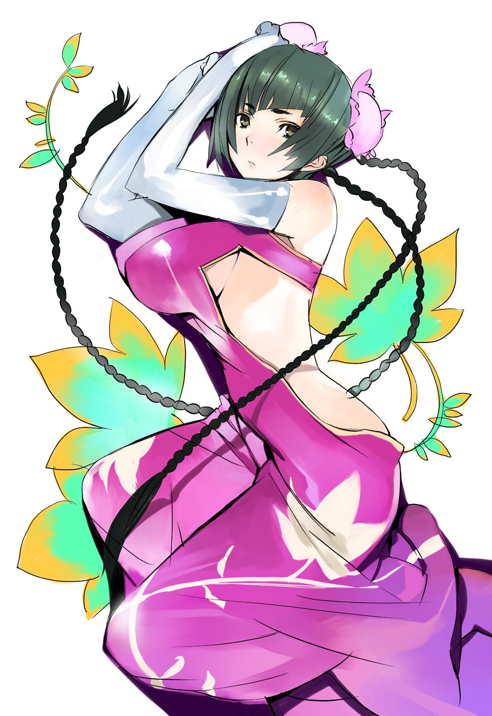 houden eizou, wang liu mei, gundam, gundam 00, duplicate, highres, jpeg artifacts, 00s, bun cover, china dress, chinese clothes, dress, solo