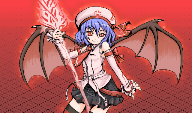 remilia scarlet, touhou, 1girl, female focus, hair between eyes, oekaki, solo, thighhighs
