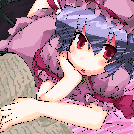 ktsecond, remilia scarlet, touhou, lowres, 1girl, female focus, hat, mob cap, oekaki, pink hat, solo